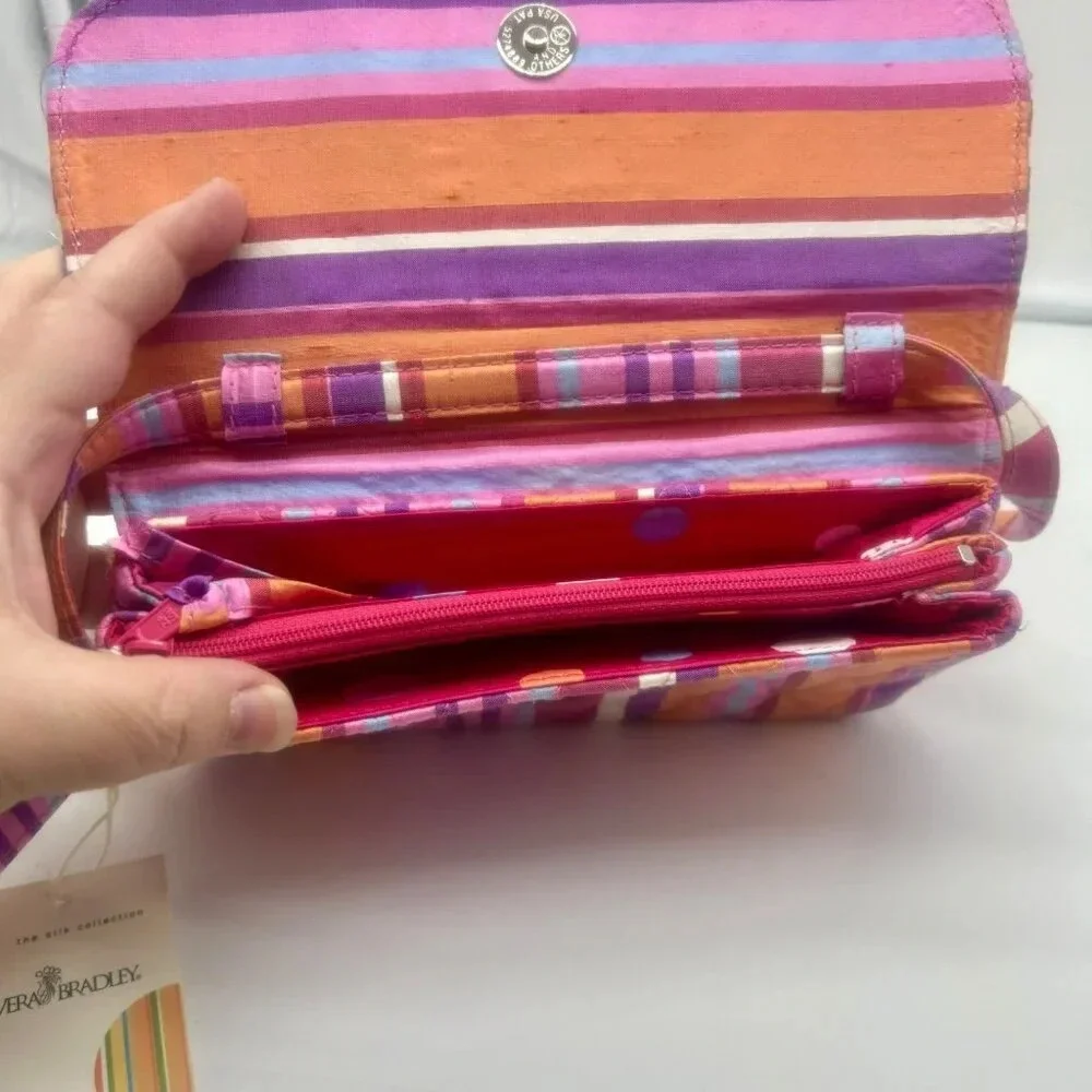 NEW Rare‎ Vera Bradley Caroline Shoulder Bag Clutch Wallet Silk Hibiscus Stripe